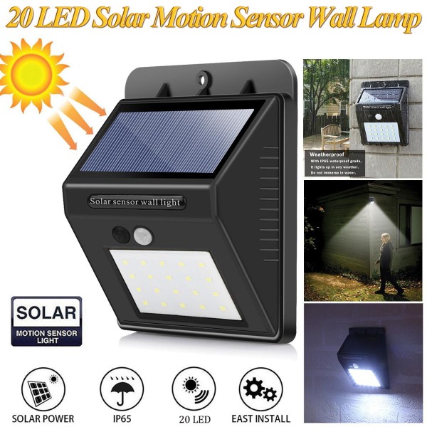 20 LED Solar Light Panels PIR Power LED Motion Sensor Outdoor Garden ...