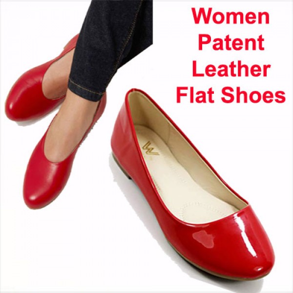 womens red patent leather flats