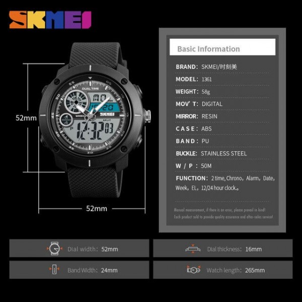 Buy SKMEI 1361 Digital Watch Chronograph Alarm Dual Display Men Quartz ...