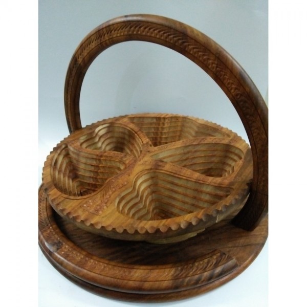 Buy 14 Wooden Dry Fruit Basket Antique Leaf Shape 5 Portion Original ...