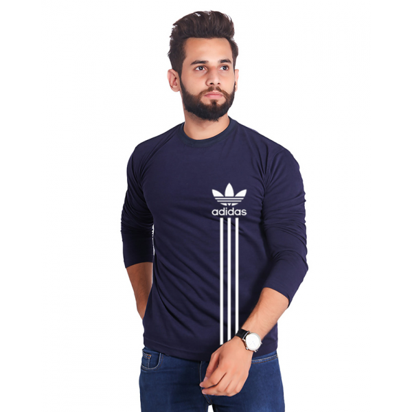 Buy Navy Blue Full Sleeves Adidas Printed Cotton T Him online in Pakistan |
