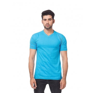 Turquoise V Neck Plain T shirt - Buyon.pk