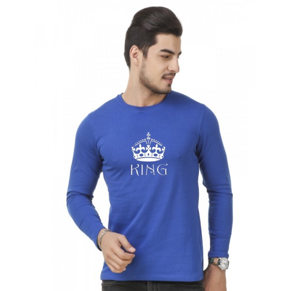 Buy Royal Blue Round Neck Full Sleeves King Printed T Shirt Online In