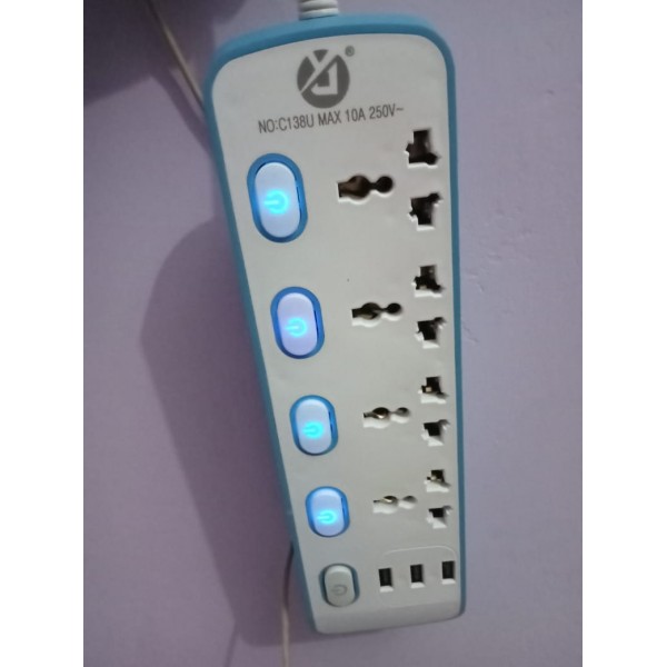 4 way power Strip / Extension Lead board with 3 USB Ports and 4 Sockets ...