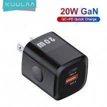 Kuulaa 20W Gan Dual slot PD QC Fast charging wall charger Black