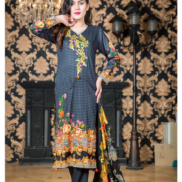 Grey Color Three Piece Embroidered Lawn Suit