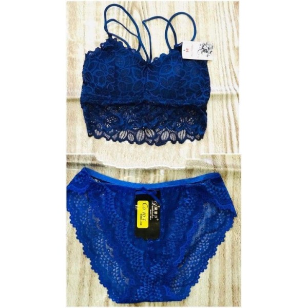 Buy Imported Jersy Net Bra Set for Ladies in Blue Color online in Pakistan