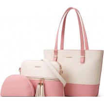 3 Pcs Woman's Leather Plain Handbag Set