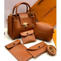 5 Pcs Woman's Pu Leather Plain Hand Bag