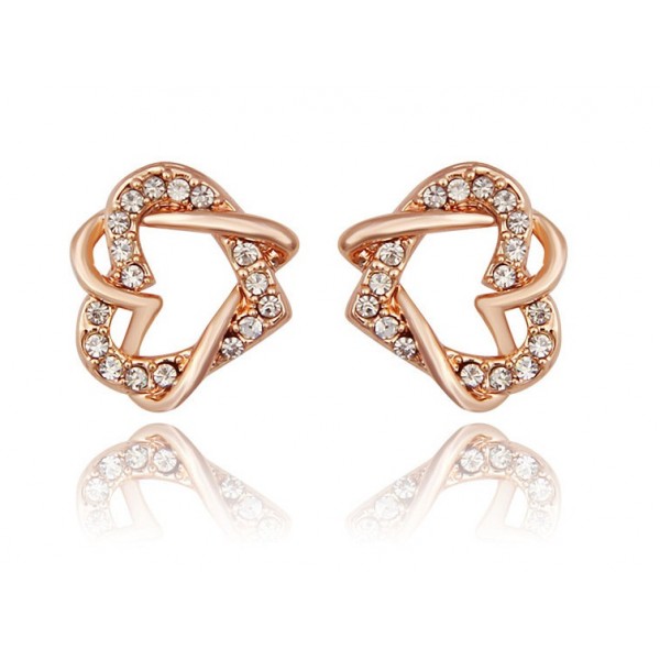 Double Heart Gold Plated Earrings For Her - Buyon.pk