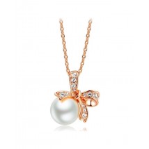 Bowknot Simulated-Pearl Rose Gold Plated Pendant 