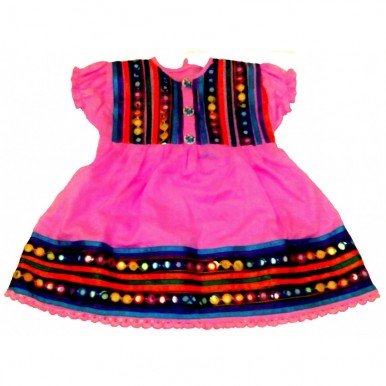 Pink Baby Girls Frok with Ribbons and Lace - Buyon.pk