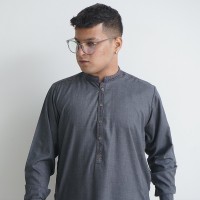 Dark Grey Embroidered Kurta Shalwar Medium (blended wash & wear)