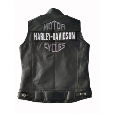 Buy Mens Black Biker Real Leather Jacket With Harley Davidson Patches ...