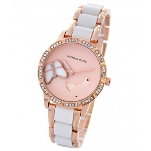 Michael Kors Style Butterfly Wrist Watch For Women with Rose Dial 