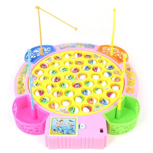 Larger Size Kids Fishing Game Toy Electric Music Rotating Catch Fish Toys  Set Gift 