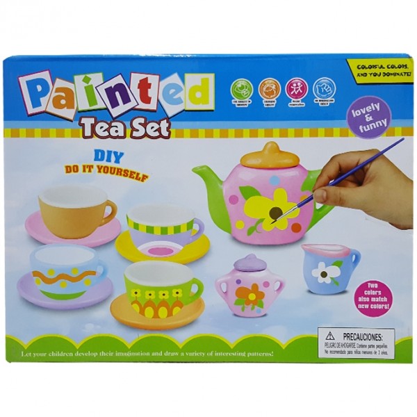 Painted Ceramic Tea Cup Set for Kids - 15 pcs - Buyon.pk