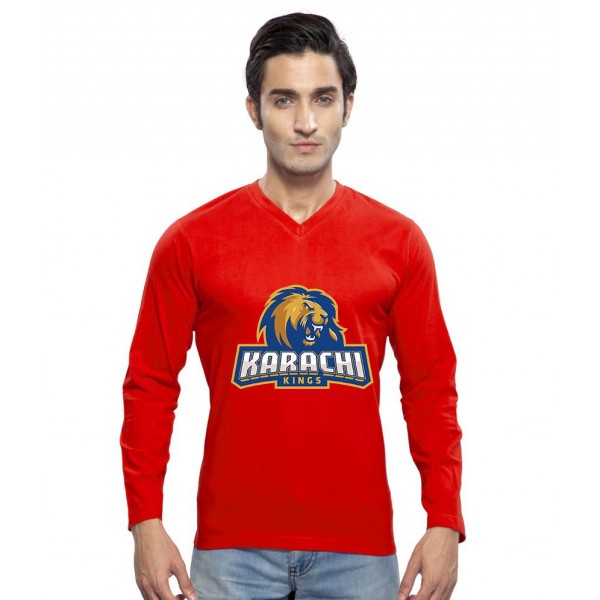 Buy PSL Karachi Kings VNeck Full Sleeves TShirt Red online in