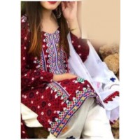 AJRAK EMBROIDERED LAWN DRESS FOR WOMENS