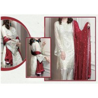  Party wear Collection Embroidered Womens Chiffon white and Red dress 