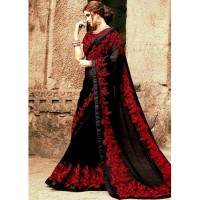 Black Color Indian chiffon saree with Red Border