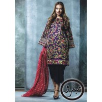 Purple Chiffon Suit With orange dupatta and Embroidery