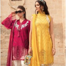 Chickenkari lawn collection  in Maroon and Mustard Color