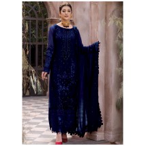 Dark Blue Chiffon Embroidered Fancy dress for womens