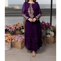 Dark Purple heavy embroidered dress for women