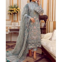 Grey Chiffon embroidered unstitch dress with chiffon dupatta