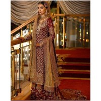  Beautiful Heavy Chiffon Bridal Dress in Maroon Colour