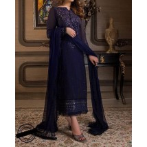 Navy Blue Chiffon Embroidery dress for party wear