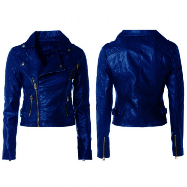 Highstreet Blue Faux Leather Jacket For Women. - Buyon.pk
