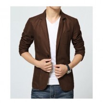 Brown Leather Blazer Coat For Men