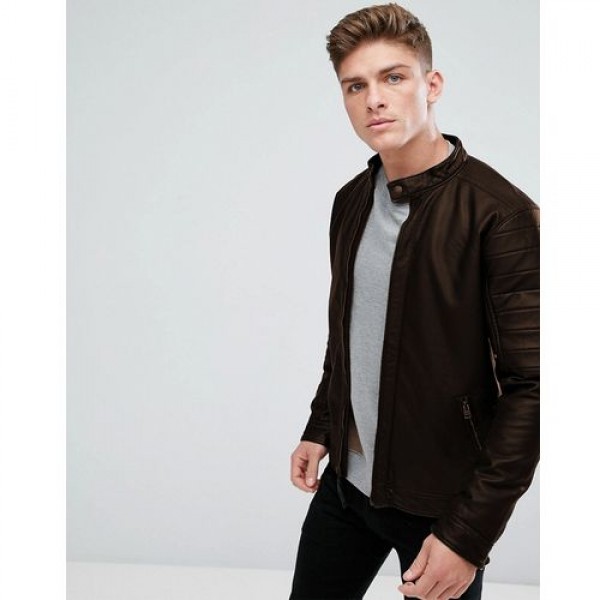 dark brown faux leather jacket