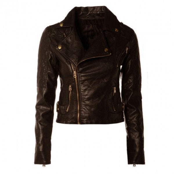 Winter Short Leather Jacket For Women In Brown - Buyon.pk