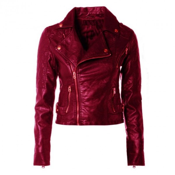 Moncler Maroon short Leather Jacket For Women - Buyon.pk