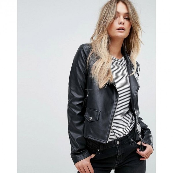 Moncler Highstreet Black Faux Leather Jacket For Women - WB92 - Buyon.pk