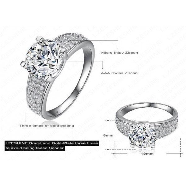 18KGP Platinum Plated Swiss Cubic Zircon Ring - Buyon.pk