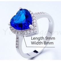 Blue Heart Diamond Style Platinum Ladies Ring