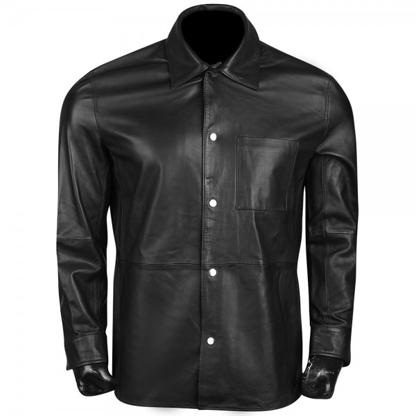 Front Pocket High Quality Men's Real Sheep Leather Jacket in Black ...