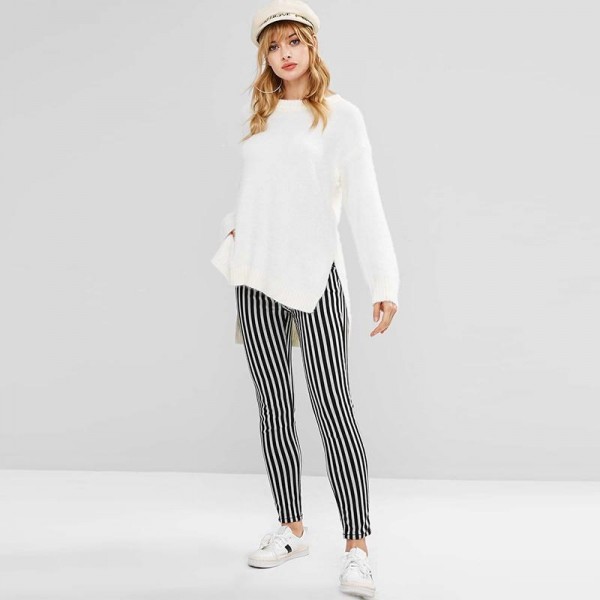 black and white striped ladies trousers