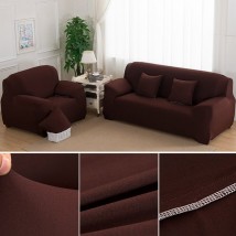 Dark Brown Sofa Cover 7 Seater (3+2+1+1) | Stretchable 7 Seater Sofa Covers Set | Elastic Fitted Solid Color Jersey Cover Jumbo Size | Comfortable Couch Cover | Narmo Gudaz