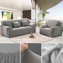  Grey Sofa Cover 5 Seater (3+1+1) | Stretchable 5 Seater Sofa Covers Set | Elastic Fitted Solid Color Jersey Cover Jumbo Size | Comfortable Couch Cover | Narmo Gudaz
