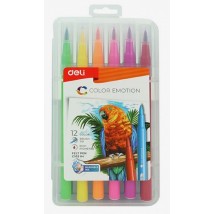 Deli 12 Colour Soft Brush Marker/Felt Pen Set for Kids