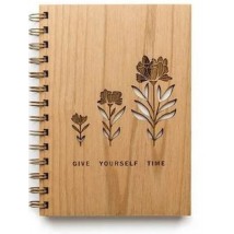 Fancy Spiral Simple Diary With Wood Hard Cover - Small