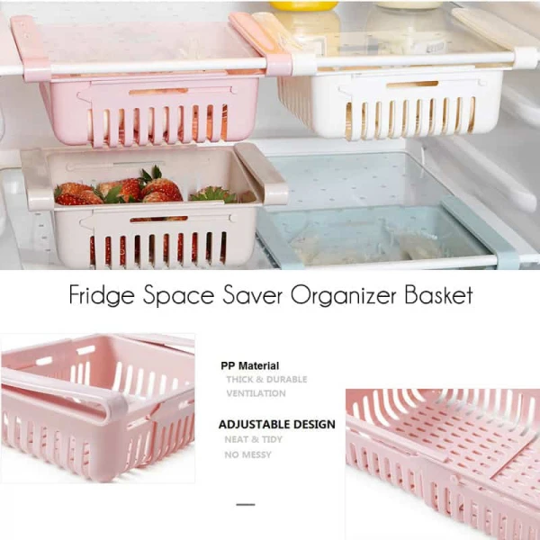 2 PCS Adjustable And Stretchable Fridge Organizer Fresh Spacer Layer Storage Rack Drawer Basket Refrigerator Pull-out Drawers