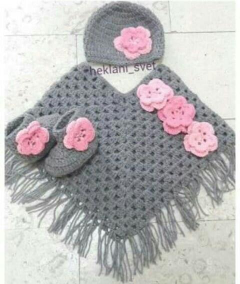 Crochet Baby Shrug with Cap and Shoes 