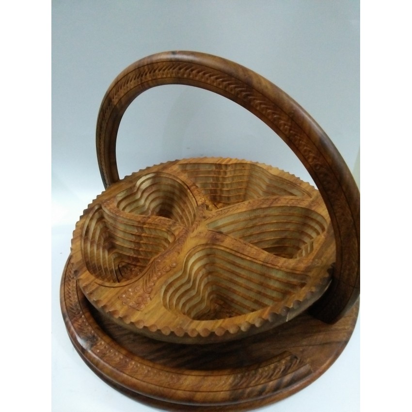 Buy 14 Wooden Dry Fruit Basket Antique Leaf Shape 5 Portion Original ...